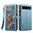 Leather Case Stands Flip Cover Holder B04S for Google Pixel 6 Pro 5G Blue