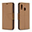 Leather Case Stands Flip Cover Holder B06F for Samsung Galaxy A20e Brown