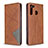 Leather Case Stands Flip Cover Holder B07F for Samsung Galaxy A21 Brown