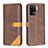 Leather Case Stands Flip Cover Holder B14F for Oppo Reno5 Lite Brown