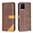 Leather Case Stands Flip Cover Holder B14F for Vivo Y21e Brown