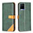 Leather Case Stands Flip Cover Holder B14F for Vivo Y21e Green