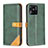 Leather Case Stands Flip Cover Holder B14F for Xiaomi Redmi 10 India Green