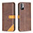 Leather Case Stands Flip Cover Holder B14F for Xiaomi Redmi Note 10 5G Brown