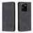 Leather Case Stands Flip Cover Holder B15F for Vivo Y35 4G Black