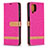 Leather Case Stands Flip Cover Holder B16F for Samsung Galaxy A12 Hot Pink