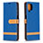Leather Case Stands Flip Cover Holder B16F for Samsung Galaxy F12 Blue