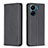 Leather Case Stands Flip Cover Holder B22F for Xiaomi Poco C65 Black