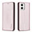 Leather Case Stands Flip Cover Holder B23F for Motorola Moto G73 5G Rose Gold