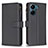 Leather Case Stands Flip Cover Holder B23F for Xiaomi Poco C65 Black