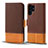 Leather Case Stands Flip Cover Holder BF18 for Samsung Galaxy S24 Ultra 5G Brown