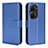 Leather Case Stands Flip Cover Holder BY1 for Asus Zenfone 9 Blue