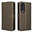 Leather Case Stands Flip Cover Holder BY1 for Huawei Honor 70 5G Brown