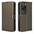 Leather Case Stands Flip Cover Holder BY1 for Huawei P60 Pro Brown