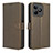 Leather Case Stands Flip Cover Holder BY1 for Realme Narzo N53 Brown