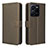 Leather Case Stands Flip Cover Holder BY1 for Vivo Y35 4G Brown