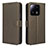 Leather Case Stands Flip Cover Holder BY1 for Xiaomi Mi 13 5G Brown