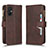 Leather Case Stands Flip Cover Holder BY2 for Xiaomi Poco M5 4G Brown