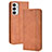 Leather Case Stands Flip Cover Holder BY4 for Samsung Galaxy F23 5G Brown