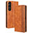 Leather Case Stands Flip Cover Holder BY4 for Sony Xperia 1 V Brown