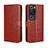 Leather Case Stands Flip Cover Holder BY5 for Huawei P60 Pro Brown