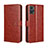 Leather Case Stands Flip Cover Holder BY5 for Motorola Moto E22 Brown