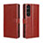 Leather Case Stands Flip Cover Holder BY5 for Sony Xperia 1 V Brown