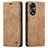 Leather Case Stands Flip Cover Holder C01S for Oppo A78 4G Light Brown