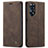 Leather Case Stands Flip Cover Holder C01S for Oppo Reno8 T 4G Brown