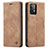 Leather Case Stands Flip Cover Holder C01S for Samsung Galaxy A52 4G Light Brown