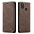 Leather Case Stands Flip Cover Holder C01S for Samsung Galaxy M21 Brown