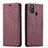 Leather Case Stands Flip Cover Holder C01S for Samsung Galaxy M21 Red Wine