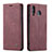 Leather Case Stands Flip Cover Holder C01S for Samsung Galaxy M30 Red Wine