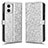 Leather Case Stands Flip Cover Holder C01X for Motorola Moto G53j 5G Silver