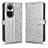 Leather Case Stands Flip Cover Holder C01X for Oppo Reno10 5G Silver