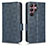 Leather Case Stands Flip Cover Holder C02X for Samsung Galaxy S22 Ultra 5G Blue