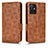 Leather Case Stands Flip Cover Holder C02X for Vivo iQOO Z6 5G Brown