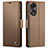 Leather Case Stands Flip Cover Holder C03S for Oppo A78 4G Brown