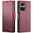 Leather Case Stands Flip Cover Holder C03S for Oppo Reno10 Pro 5G Red Wine