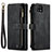 Leather Case Stands Flip Cover Holder C03S for Samsung Galaxy A22 5G Black