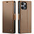 Leather Case Stands Flip Cover Holder C03S for Xiaomi Poco M6 Pro 5G Brown