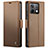 Leather Case Stands Flip Cover Holder C03S for Xiaomi Redmi Note 13 5G Brown