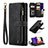 Leather Case Stands Flip Cover Holder C04S for Samsung Galaxy F42 5G Black