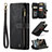 Leather Case Stands Flip Cover Holder C07S for Samsung Galaxy S21 Ultra 5G Black
