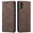 Leather Case Stands Flip Cover Holder C10S for Samsung Galaxy A04s Brown