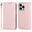 Leather Case Stands Flip Cover Holder D01T for Apple iPhone 15 Pro Max Pink