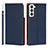 Leather Case Stands Flip Cover Holder D01T for Samsung Galaxy S22 5G Blue