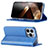 Leather Case Stands Flip Cover Holder D02T for Apple iPhone 14 Pro Blue