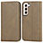 Leather Case Stands Flip Cover Holder D03T for Samsung Galaxy S22 5G Khaki