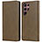 Leather Case Stands Flip Cover Holder D03T for Samsung Galaxy S22 Ultra 5G Khaki